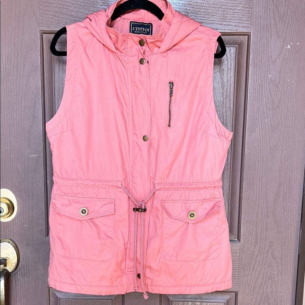 Women's Pink Hooded Vest by Cesto - Picture 1 of 6